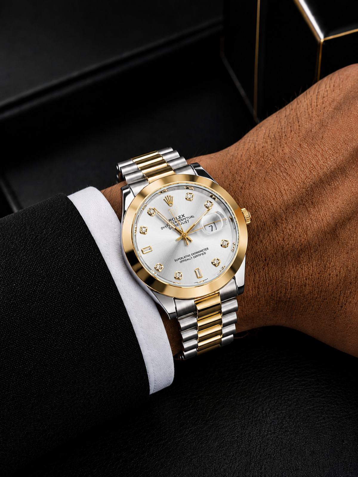 Rolex Silver White Gold Two-Tone Diamond Watch