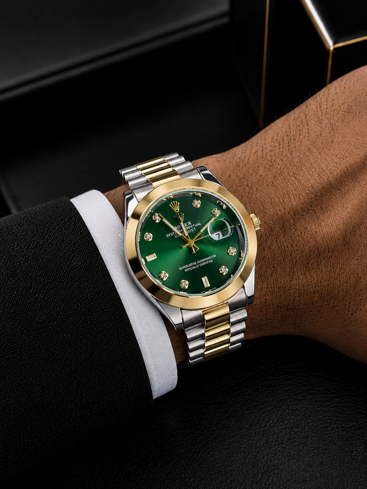 Rolex Emerald Green Gold Two-Tone Diamond Watch