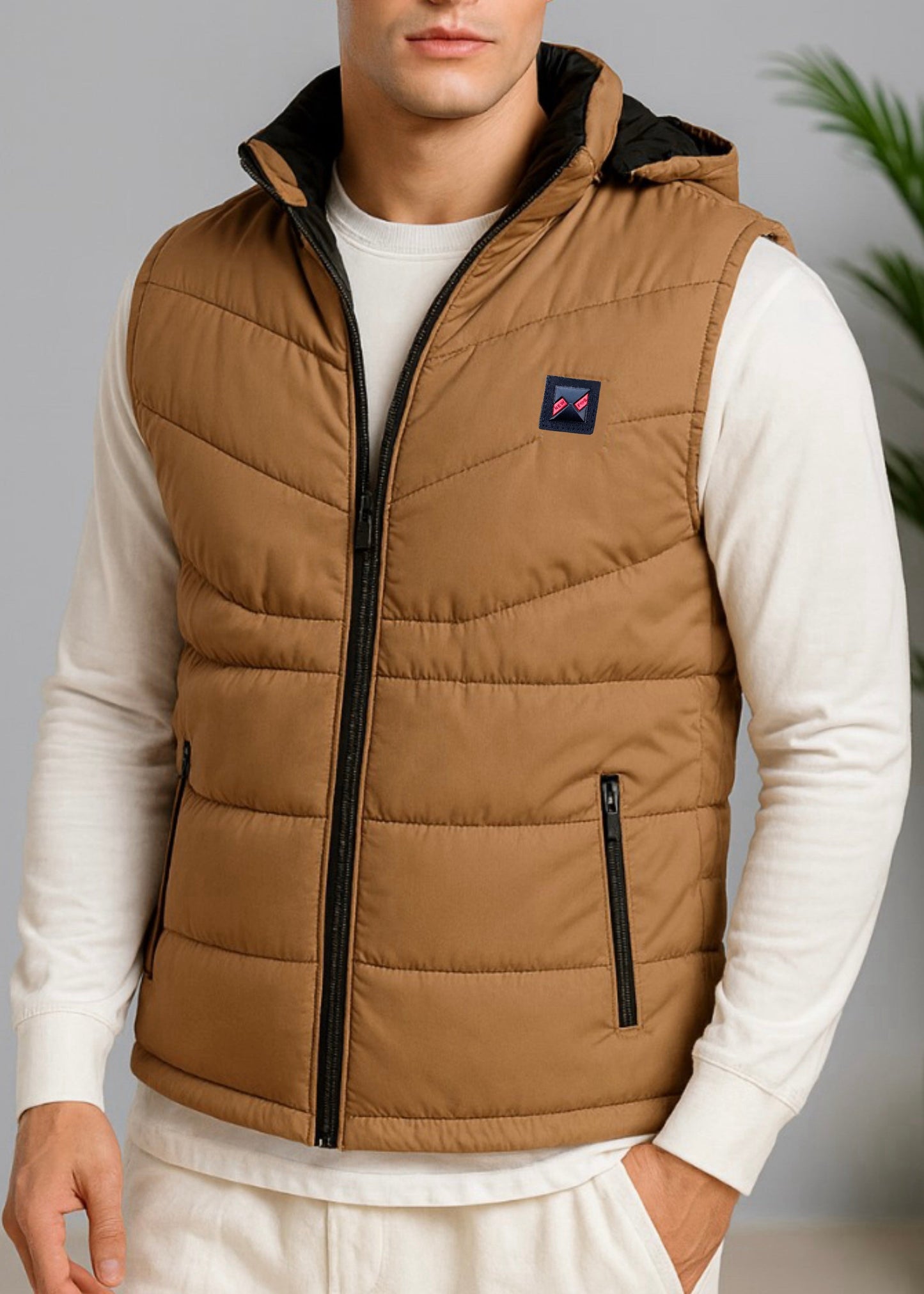 SLEEVLESS REMOVABLE & DETACHABLE JACKET-NEON BROWN