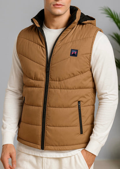 SLEEVLESS REMOVABLE & DETACHABLE JACKET-NEON BROWN