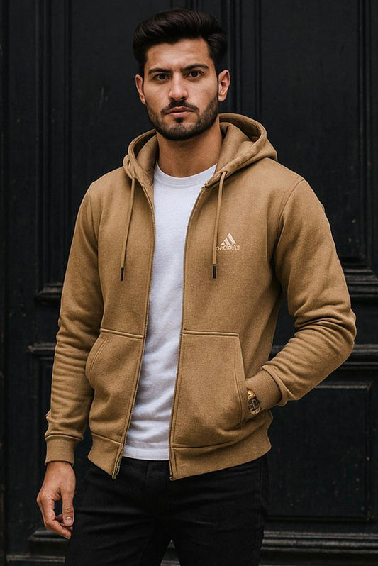 0.02 COMFORTABLE CLASSIC FLEECE HOODIE-tan