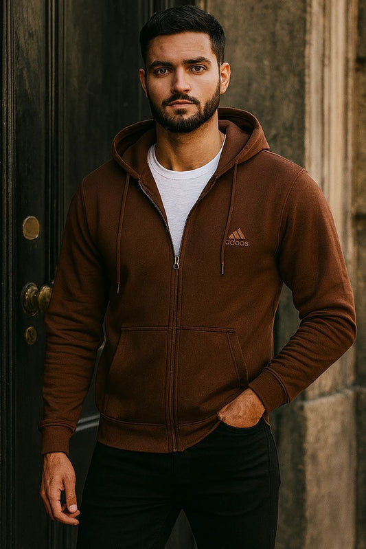 0.02 COMFORTABLE CLASSIC FLEECE HOODIE-BROWN