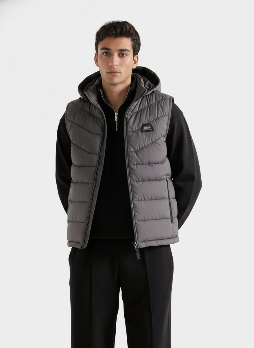 SLEEVLESS REMOVABLE & DETACHABLE JACKET-GREY