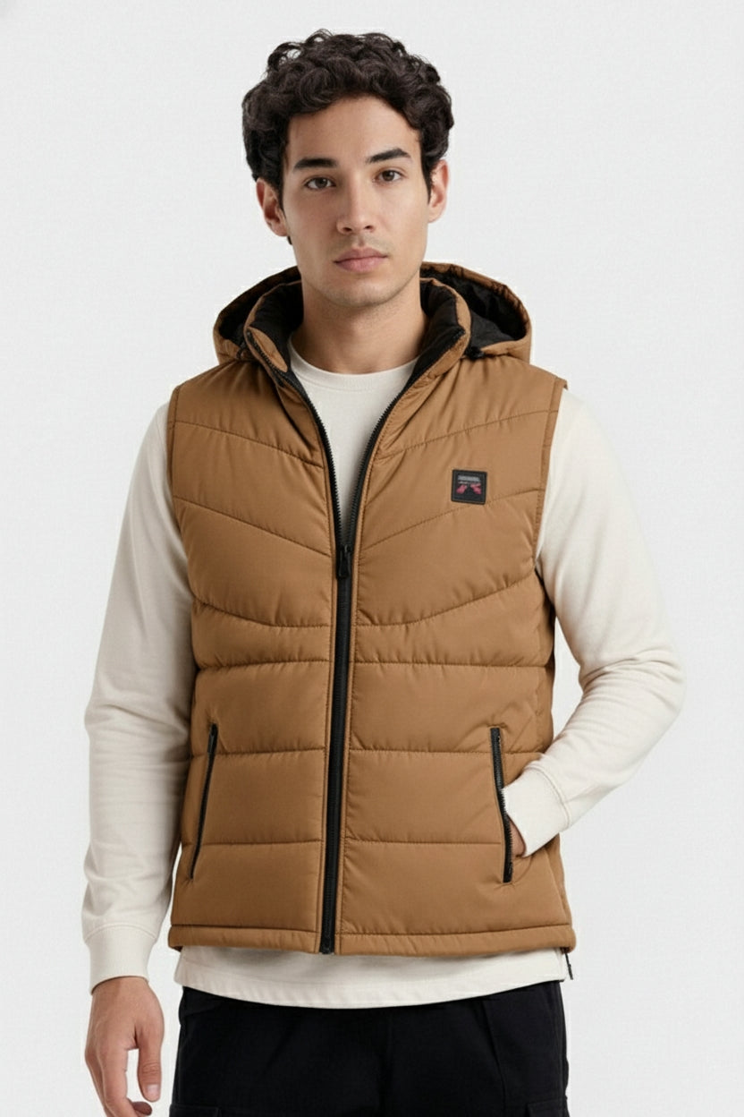 SLEEVLESS REMOVABLE & DETACHABLE JACKET-NEON BROWN