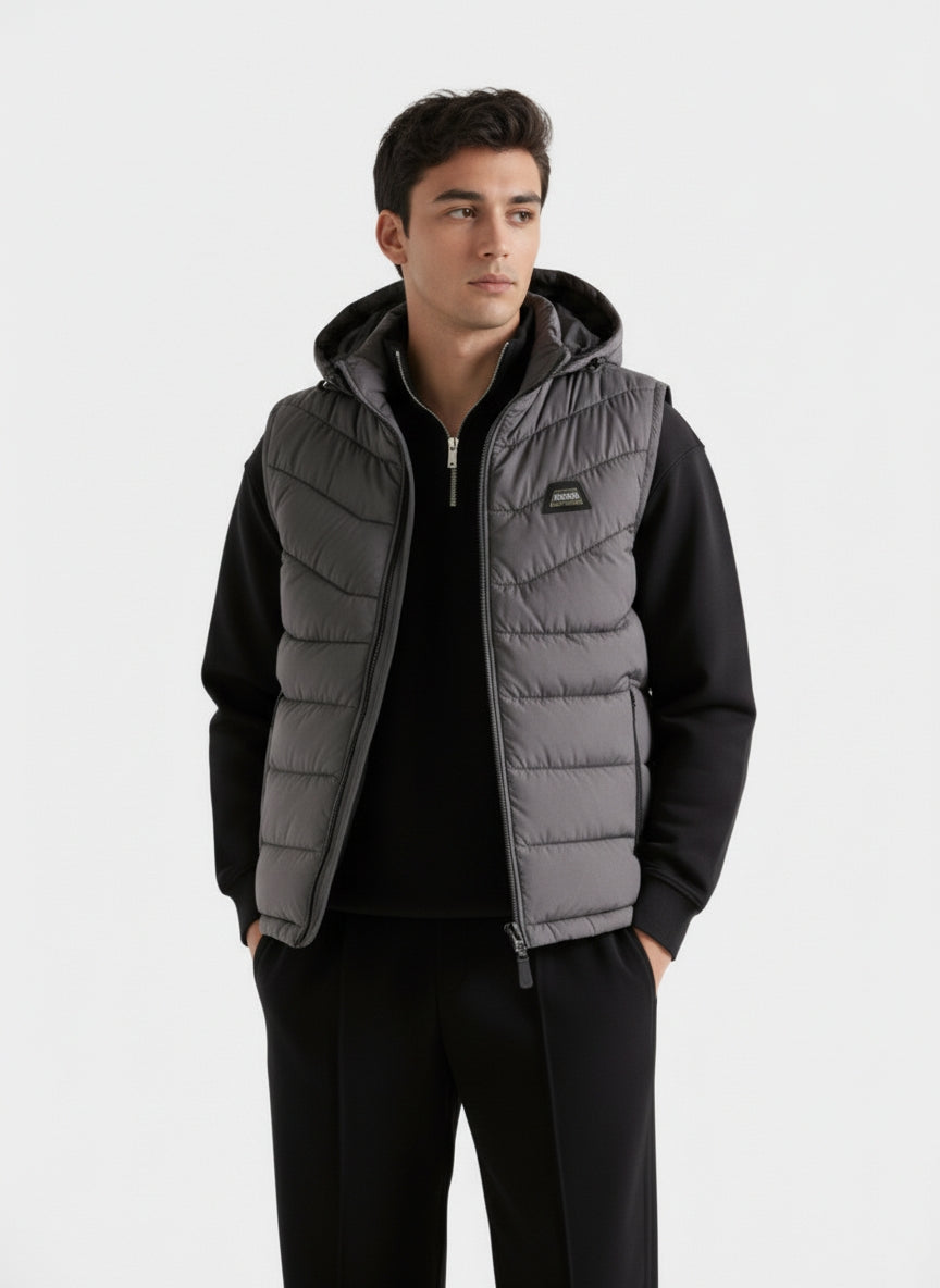 SLEEVLESS REMOVABLE & DETACHABLE JACKET-GREY
