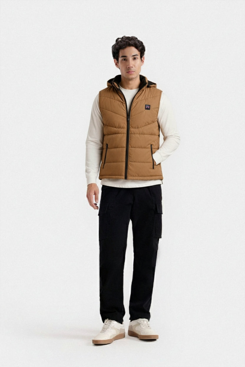 SLEEVLESS REMOVABLE & DETACHABLE JACKET-NEON BROWN
